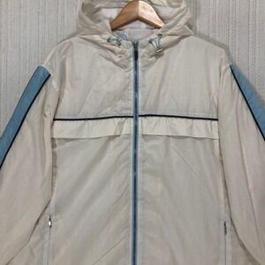 Carolina Colours Plus Hooded Windbreaker Jacket Cream Blue Stripe Sz‎ 18 20